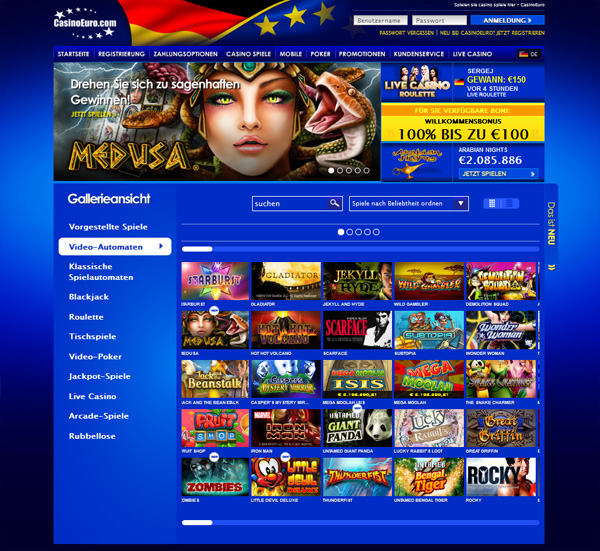 Casino Euro neues Design