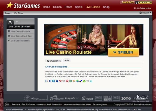 Stargames Live Casino Roulette