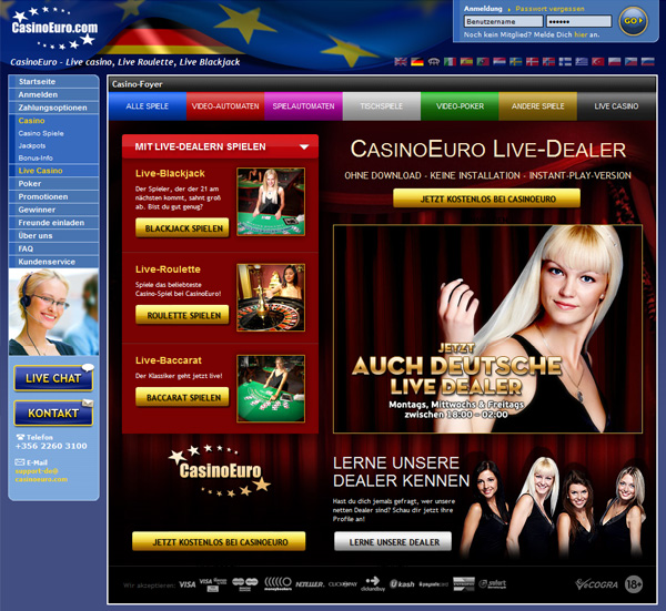 Deutsche Live Dealer im Casino Euro