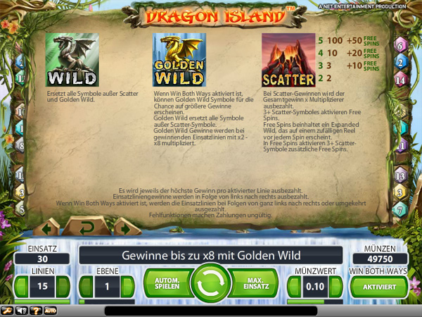 Dragon Island Slot Paytable